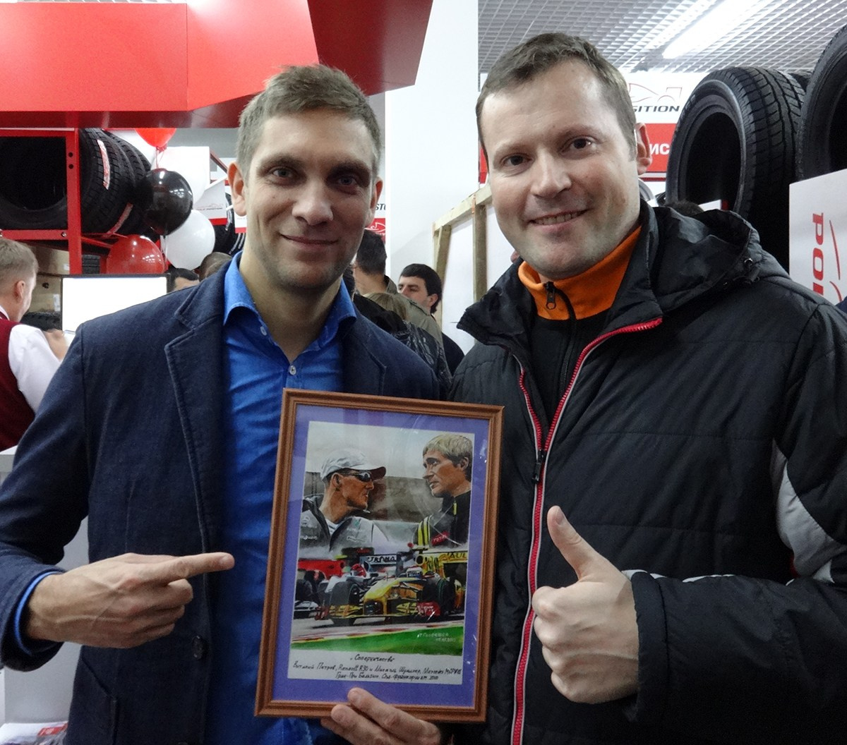 Сегодня я был на открытии магазина Штормавто, встретился с Виталием Петровым, теперь у меня уже 2 автографа.))) Я подарил ещё одну картину Петрову.В.))) 07.11.2015 "Соперничество", 22х17, ак,б, 05.11.2015