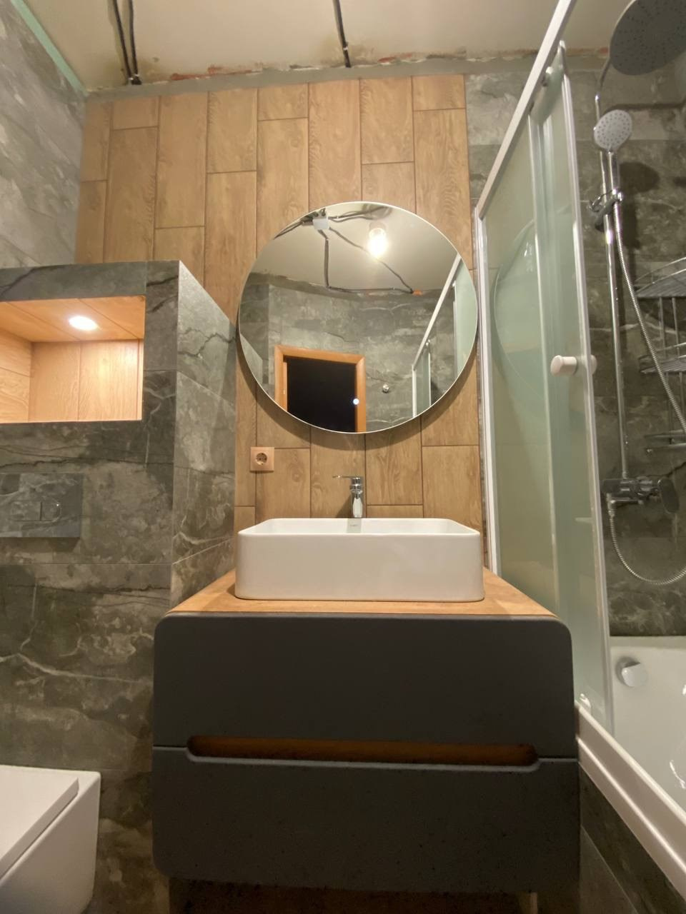 Ванная комната (с. Осиново ул. Гайсина д. 9). Ремонт санузла, туалета, ванной под ключ в Казани. Укладка плитки