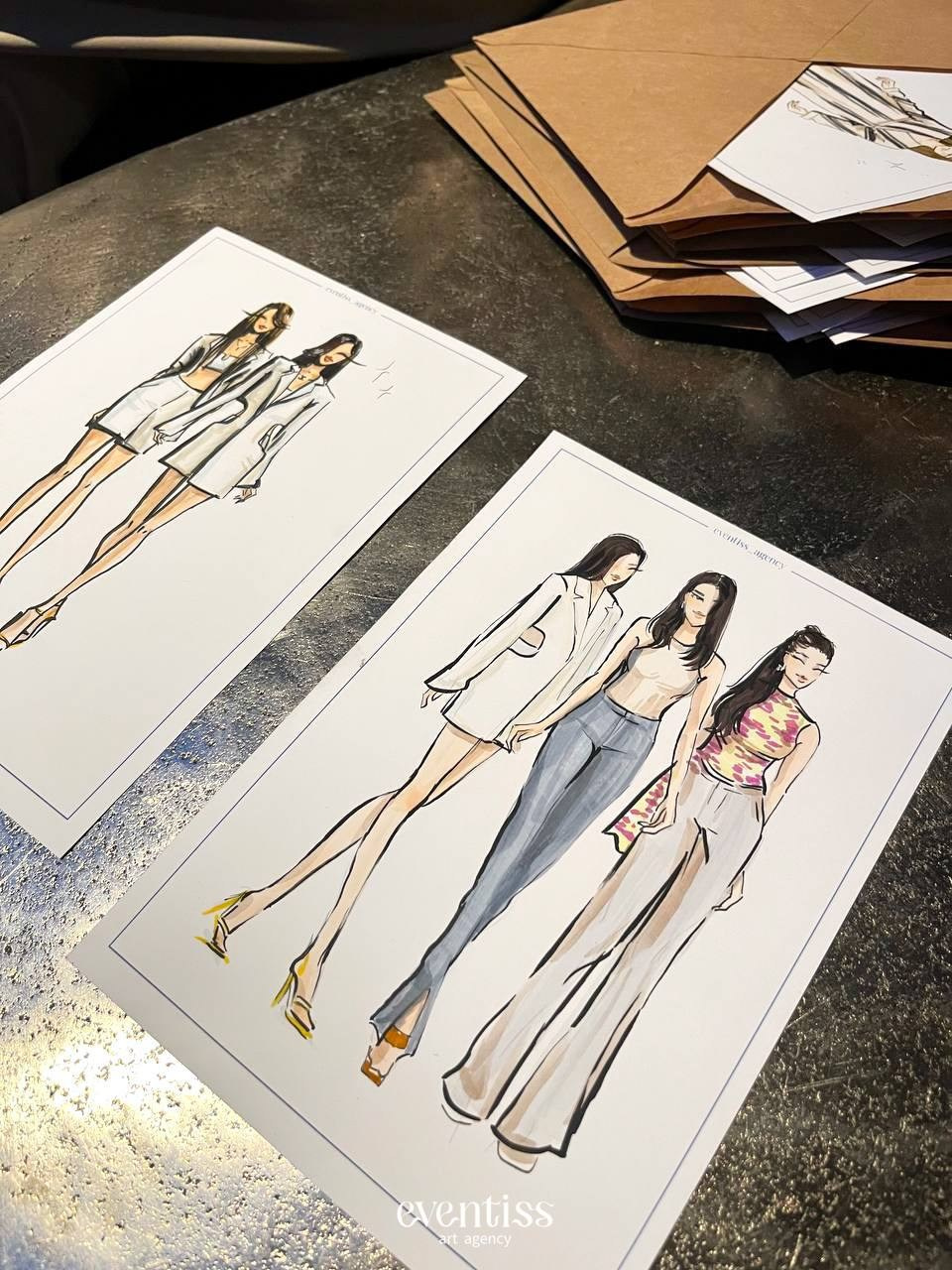 Модные фэшн скетчи на мероприятия. Eventiss art agency| Художники и арт-услуги на мероприятие Москва и МО