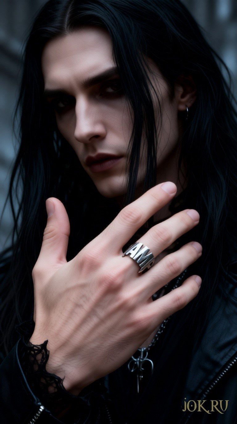 Готические парные кольца «Вамп»: вампирская символика, ручная работа — магазин Joker‑Studio