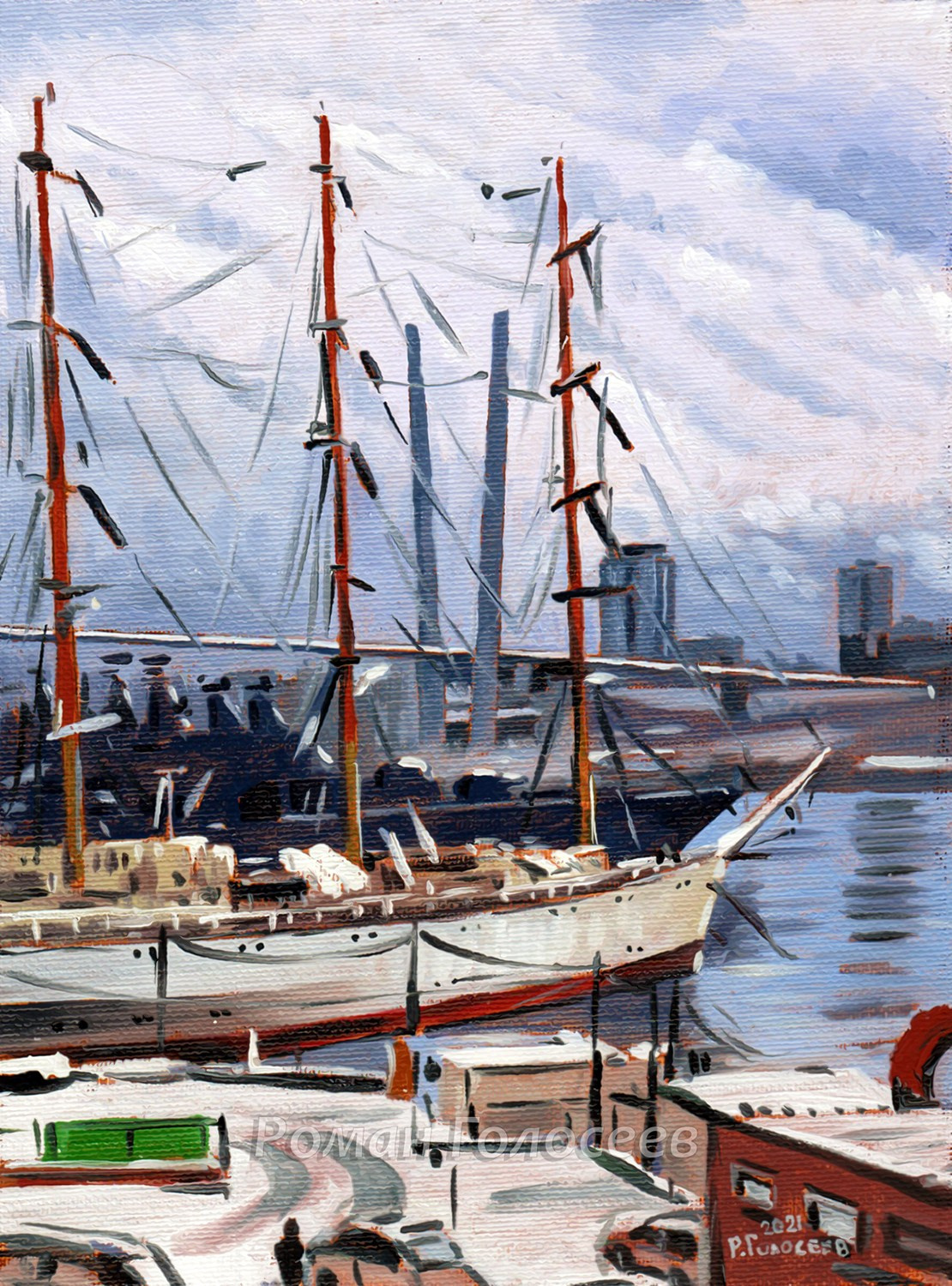 "У пристани", 24х18, холст, масло, 27.01.2021
