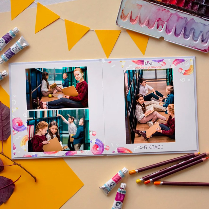Дизайн выпускного альбома для 4 класса «Цветные карандаши». Первенцева Елена. Школьный фотограф в Москве и МО