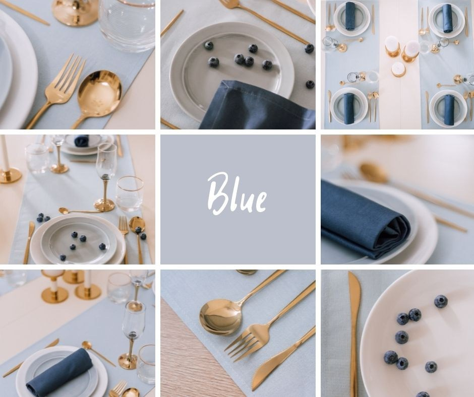 посуда в голубом цвете сервировка стола в голубом и золотом цвете