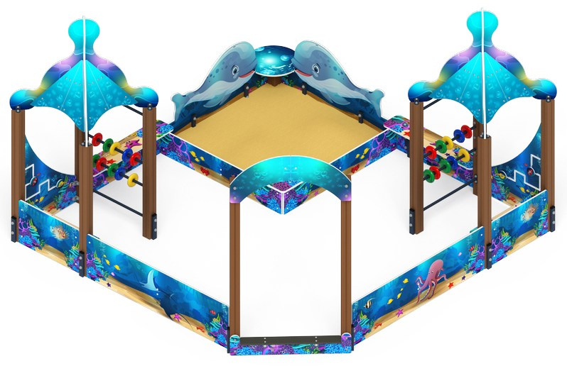 Песочный дворик Морской - ИО 6.17.02-01 Габариты (ШхДхВ): 4030x4030x2540 Зона безопасности, мм: 5030х5030