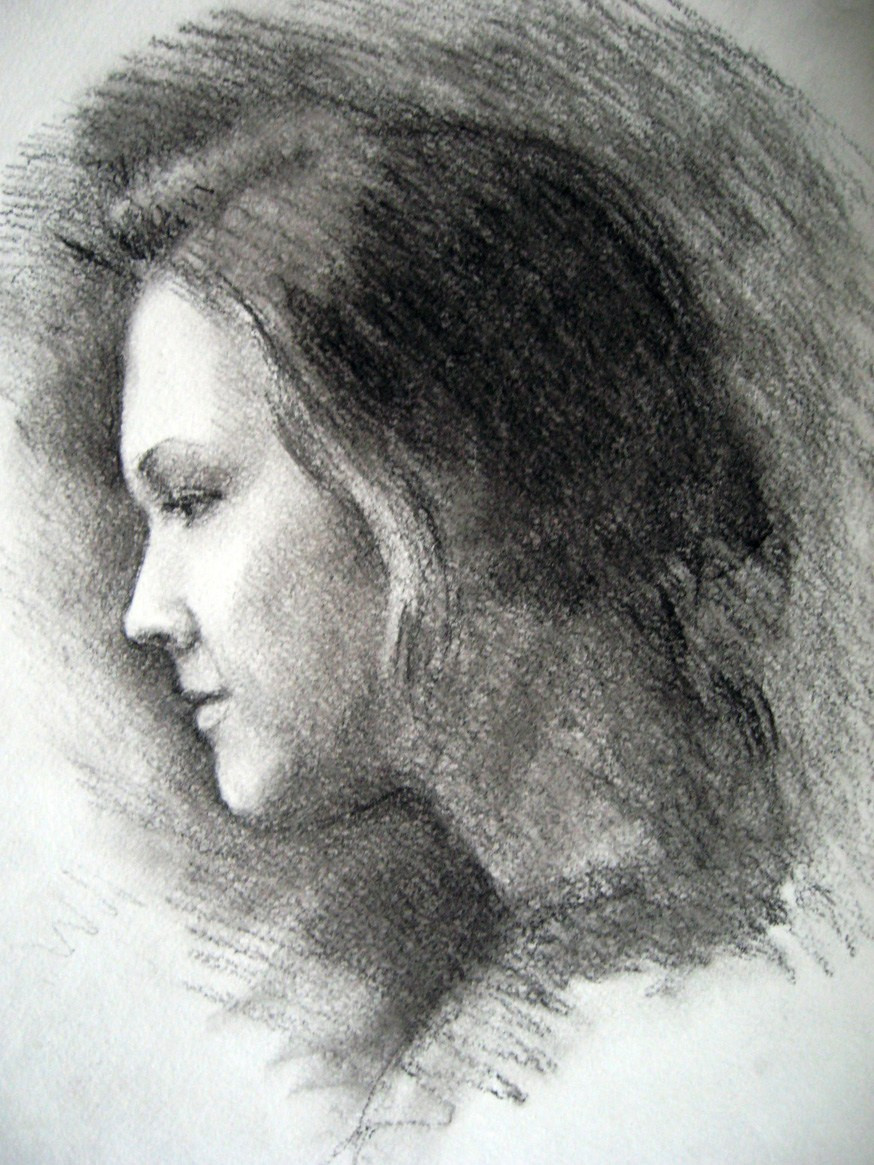 Автопортрет в профиль. Уголь, 2010