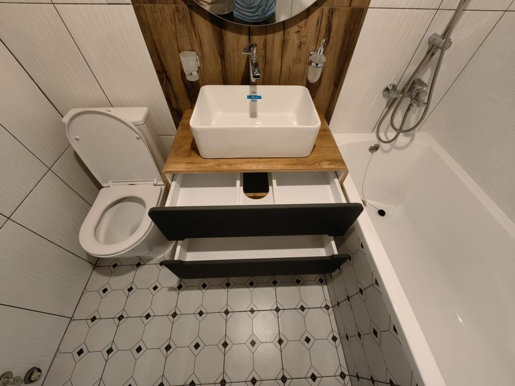 Ванная комната (ул. Серова д. 41а). Ремонт санузла, туалета, ванной под ключ в Казани. Укладка плитки