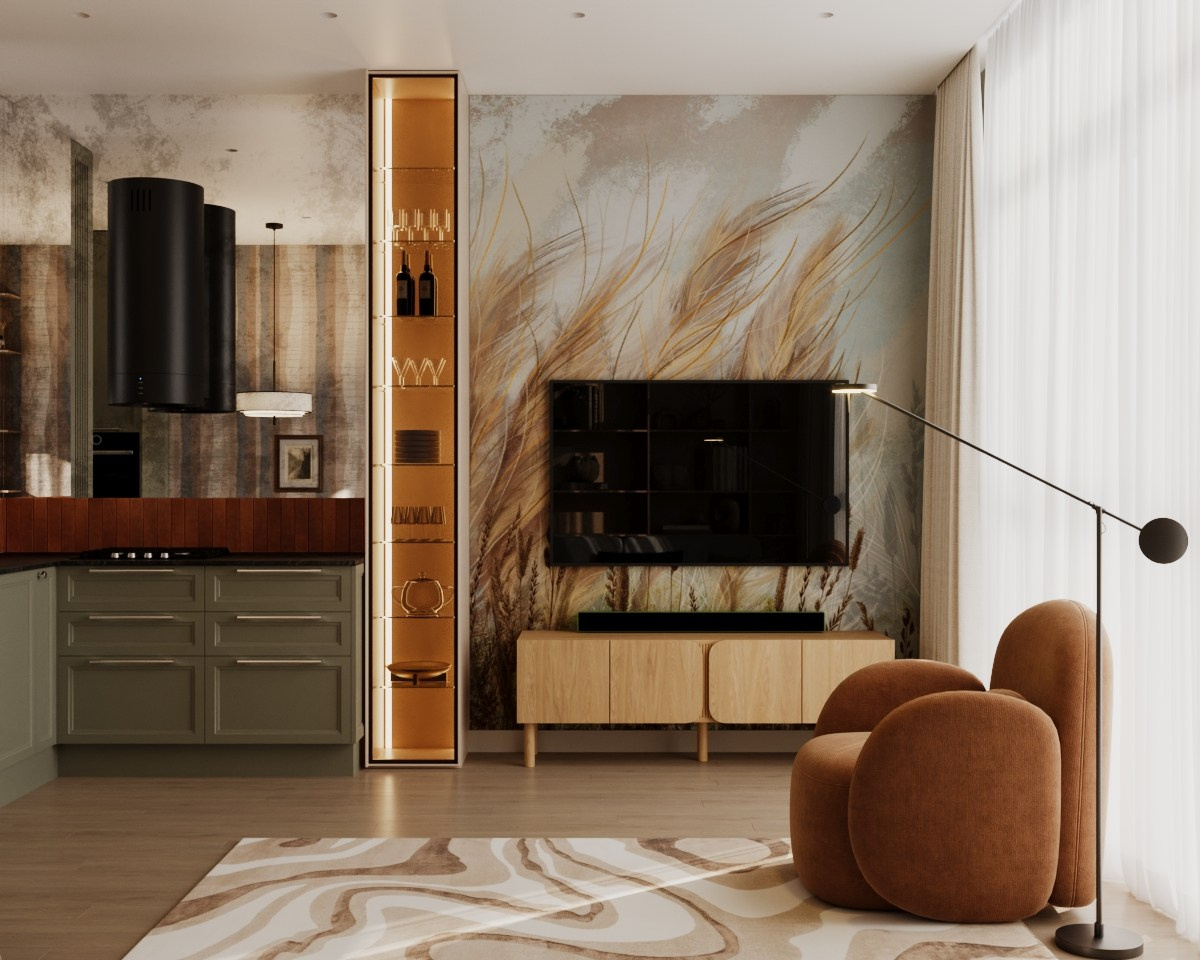 Кухня —гостиная ЖК Голландия. Визуализатор Векшина Елена