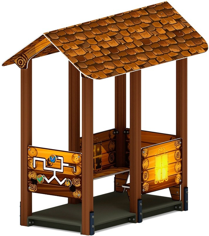 Домик средний 2 (Эко) МФ 10.01.06-02 Габариты (ШхДхВ): 1430х2400х2350 Зона безопасности, мм: 2430х3400