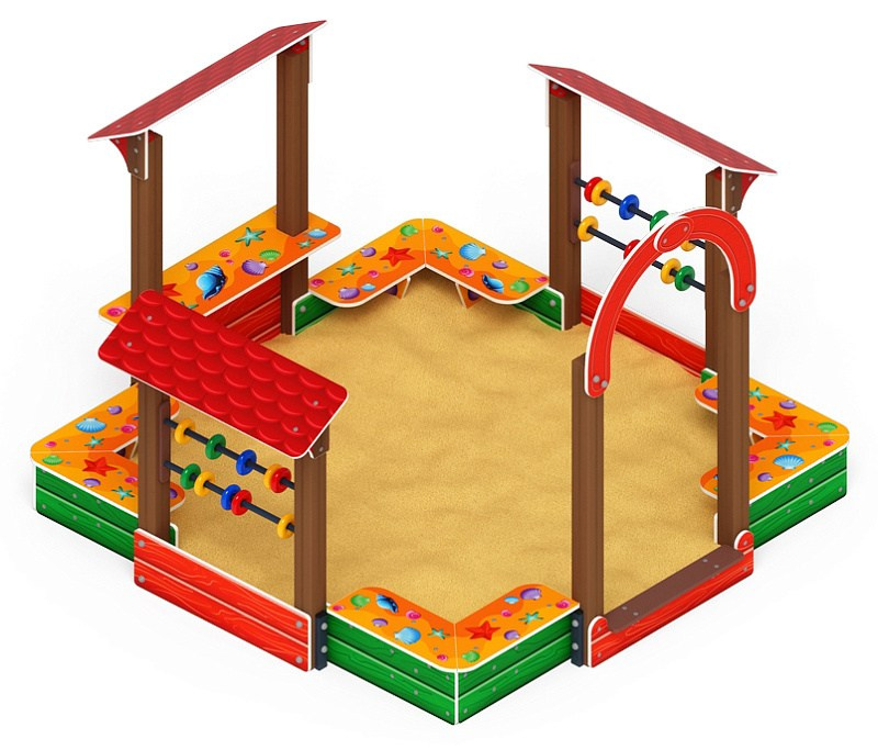 Песочный дворик Теремок (Ракушки) - ИО 6.01.04-01 Габариты (ШхДхВ): 2880x2995x2000 Зона безопасности, мм: 4880х4995