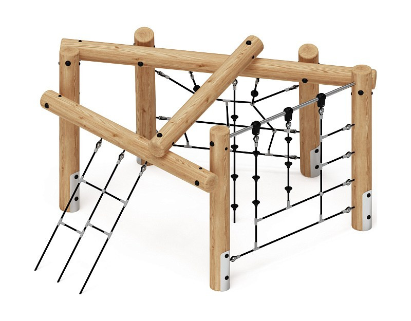Спортивная серия (лиственница) СК 1.08.02-Л.И1 Габариты (ШхДхВ): 2380х3100х1790 Зона безопасности, мм: 5380х6100 Возрастные ограничения от 5 до 12 лет