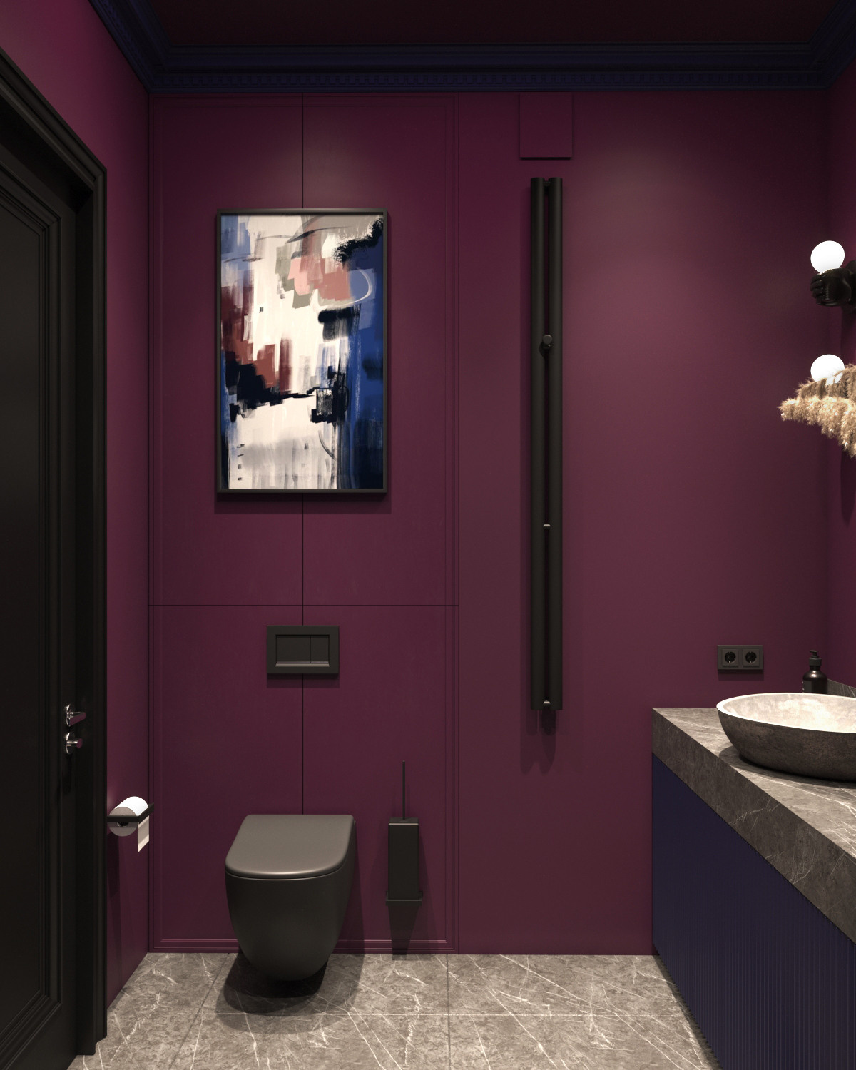 Малиновый космос, санузел. Дизайнер интерьеров Olala interior design