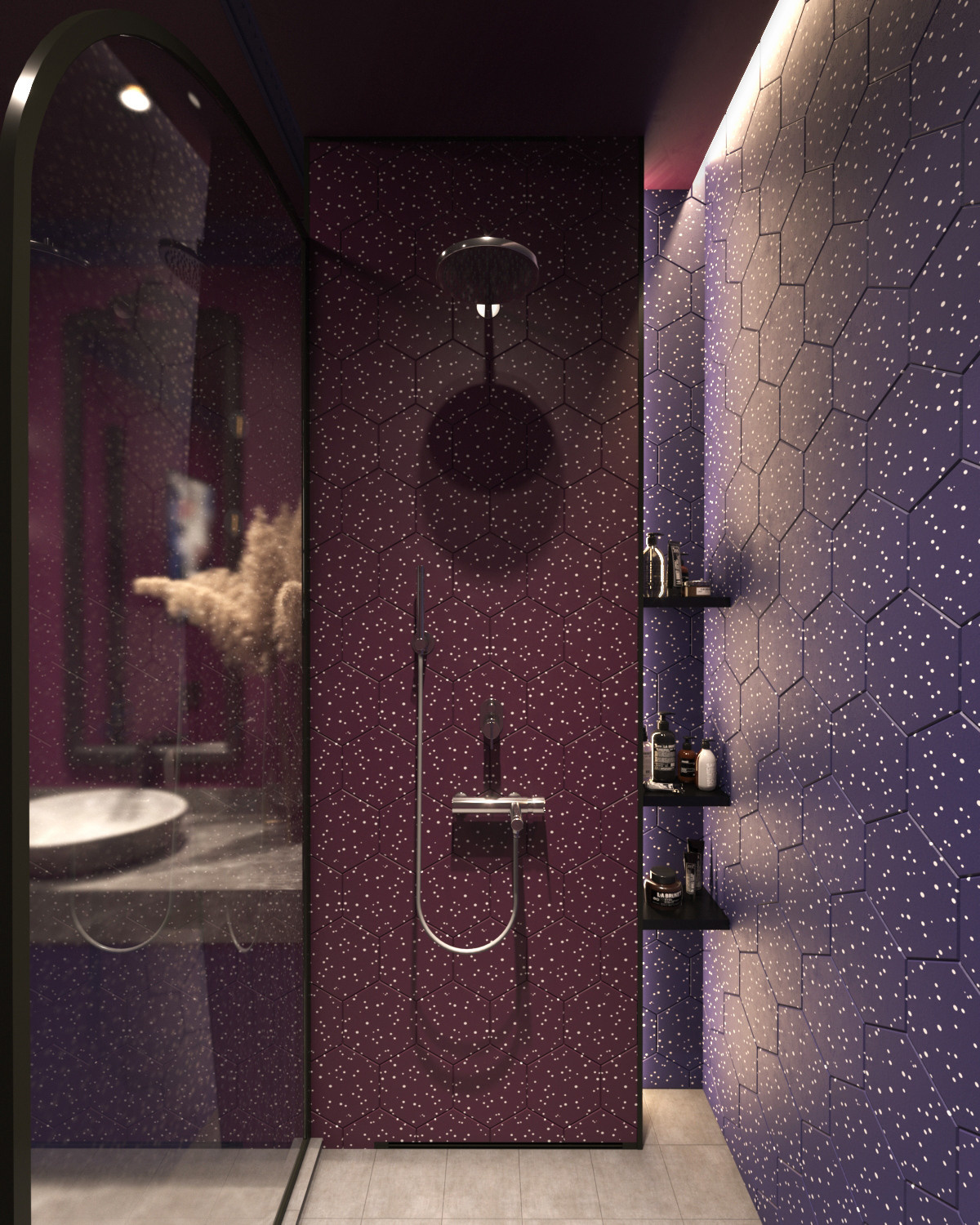 Малиновый космос, санузел. Дизайнер интерьеров Olala interior design