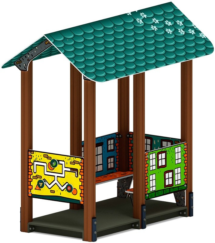 Домик средний 2 (Город) МФ 10.01.06-01 Габариты (ШхДхВ): 1430х2400х2350 Зона безопасности, мм: 2430х3400