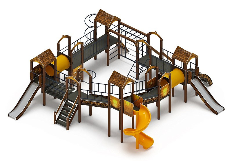 Остров детства (ЭКО) - ДИК 2.01.8.02-22.И1 - Игровой комплекс H=1200 H=2000                                                                                              Габариты (ШхДхВ): 9600x9770x4000                                                                                                                                                                   Зона безопасности, мм: 13100х13270                                                                                                                                                                     Скат горки: H=1200 (металлический скат) / H=2000 (винтовой скат)