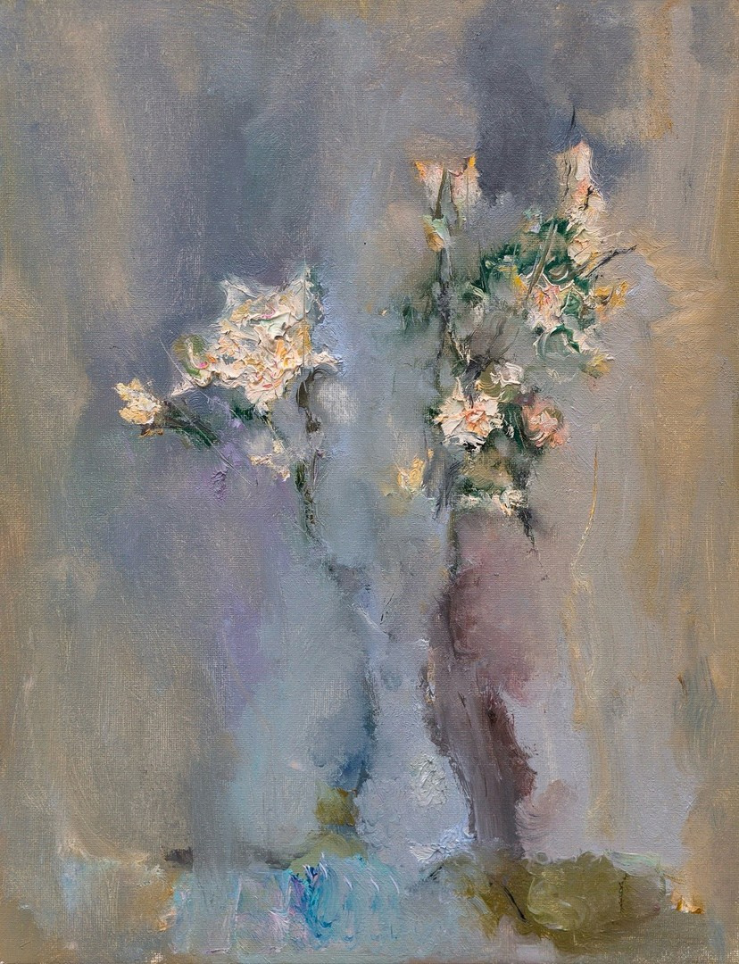 Натюрморт с кустовой розой. Художник Александр Каверин