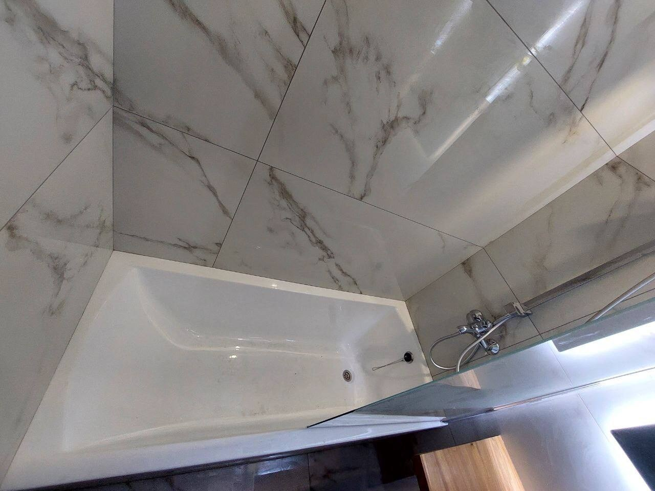 Ванная комната (ул. Ленская д. 10). Ремонт санузла, туалета, ванной под ключ в Казани. Укладка плитки