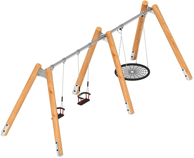 Качели (Лиственница) ИО 13.Р.05.01.01.01-Л.И2 Габариты (ШхДхВ): 6600х2250х2470 Зона безопасности, мм: 6600х7500 Возрастные ограничения от 3 лет