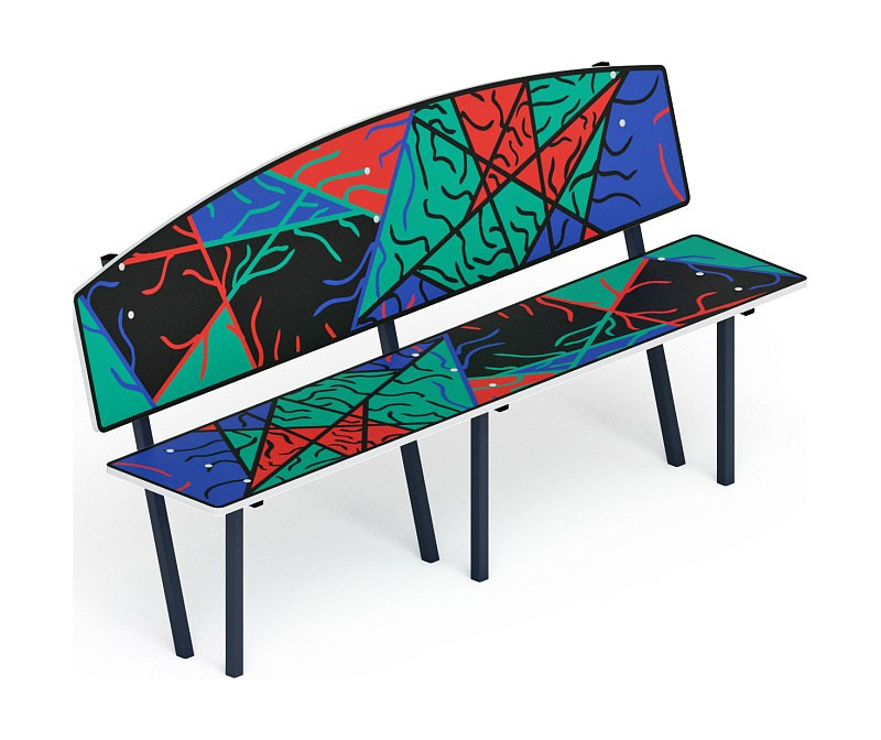 Скамейка детская Абстракция - МФ 41.01.01-06.И1 Габариты (ШхДхВ): 1840x480x1000 мм Зона безопасности, мм: 2840х1480 Возрастные ограничения от 3 лет 