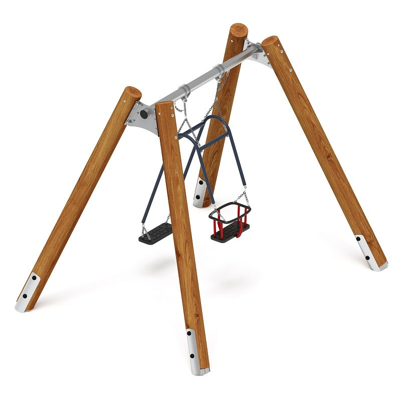 Качели семья (Лиственница темный) ИО 11.Р.07.01-Л.И1.01 Габариты (ШхДхВ): 3150х2340х2580 Зона безопасности, мм: 3240х7700 Возрастные ограничения от 1+ взрослый