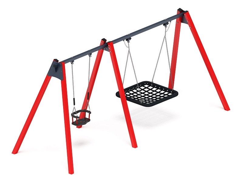 Качели М2 (красный) ИО 12.М.06.01.01-01.И1 Габариты (ШхДхВ): 4840х1630х2070 Зона безопасности, мм: 4850х7000 Возрастные ограничения от 3 лет, весом не более 70 кг
