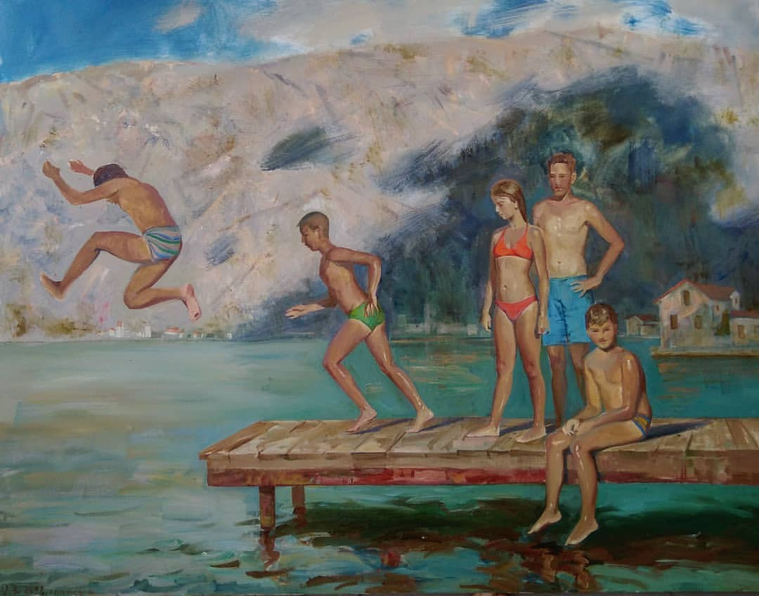 Картина, дети, море