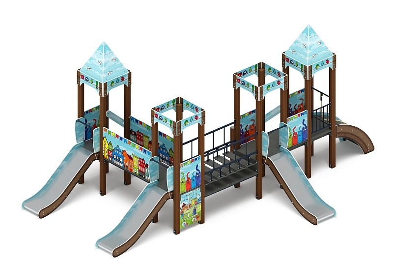 Королевство (Коты) - ДИК 1.15.04-21 - Игровой комплекс H=900                                                                                                              Габариты (ШхДхВ): 4760х7180х2650                                                                                                                                                                       Зона безопасности, мм: 8260х10680                                                                                                                                                                          Скат горки: H=900 (металлический скат)