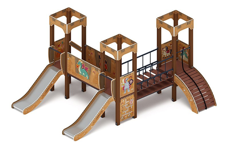 Королевство (Картонное) - ДИК 1.15.03-12 - Игровой комплекс H=900                                                                                                              Габариты (ШхДхВ): 4160х4760х2650                                                                                                                                                                       Зона безопасности, мм: 7160х8260                                                                                                                                                                          Скат горки: H=900 (металлический скат)