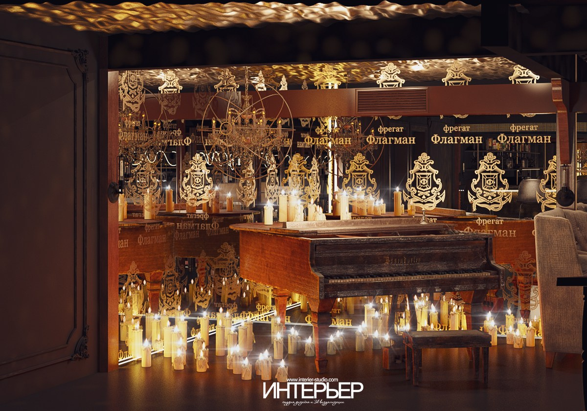 Ночной клуб на фрегате «Флагман», г. Великий Новгород. Дизайн интерьера, 3D визуализация и 3D моделирование. Создание проектов и чертежей. КМВ: Кисловодск, Пятигорск, Ессентуки и удаленно