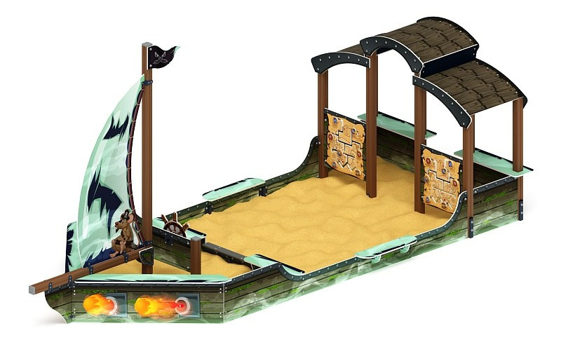 Песочный дворик Морская Яхта (Летучий Голландец) - ИО 6.03.01-04 Габариты (ШхДхВ): 7540х3160х3500 Зона безопасности, мм: 10540х6160