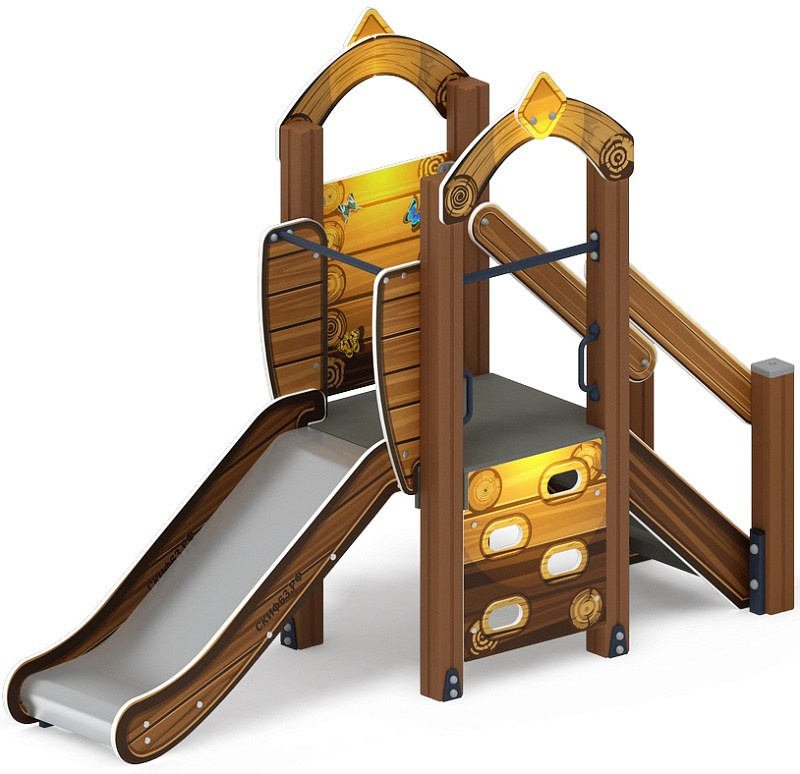 Горка Малыш (Эко) - ИО 41.01.01-02 - Н=750 Габариты (ШхДхВ): 850x2670x2000 Зона безопасности, мм: 6170х3850 Скат горки: H=750 (металлический скат) Возрастные ограничения от 3 до 10 лет