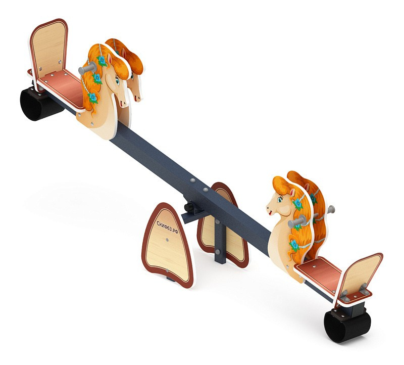 Качалка балансир со спинкой Лошадка - ИО 21.М.01.02-01.И1                                                                                                                   Габариты (ШхДхВ): 2500x400x900                                                                                                                                                                        Зона безопасности, мм: 4500х2400                                                                                                                                                       Возрастные ограничения от 4 до 8 лет
