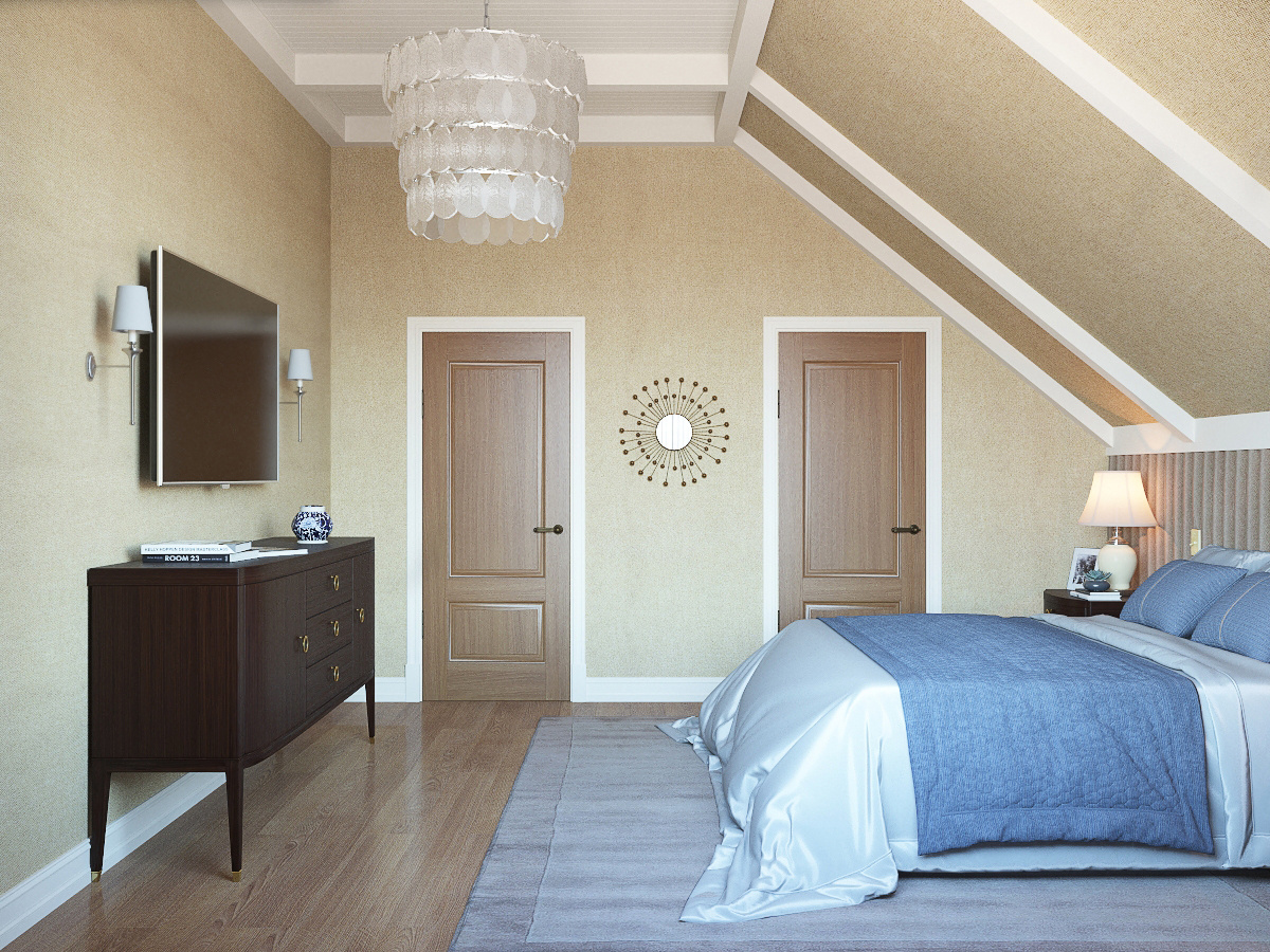 Красивая спальня на чердаке