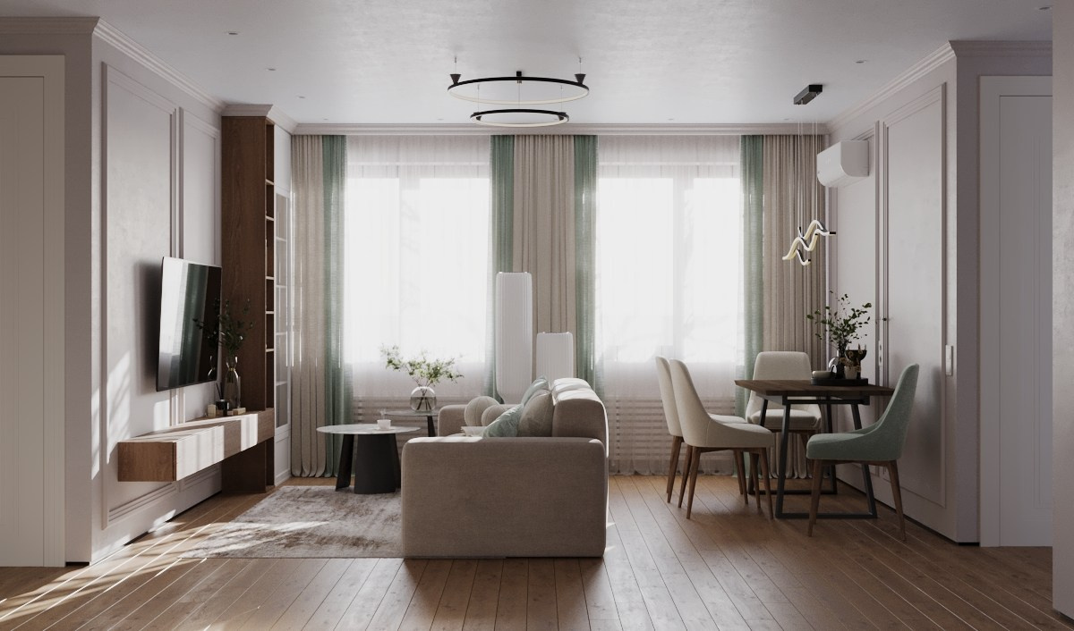 3D визуализация интерьера — Визуализация кухни-гостиной в частном доме | Москва, СПб. 3D-визуализация интерьеров и мебели | Larionova.vis — для студий и дизайнеров