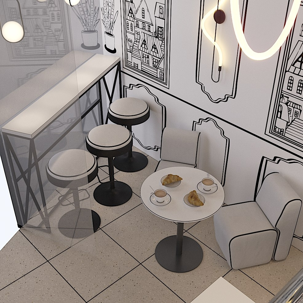 Кофейня в графичном стиле. Студия дизайна FishkaRom в Краснодаре и по всей России