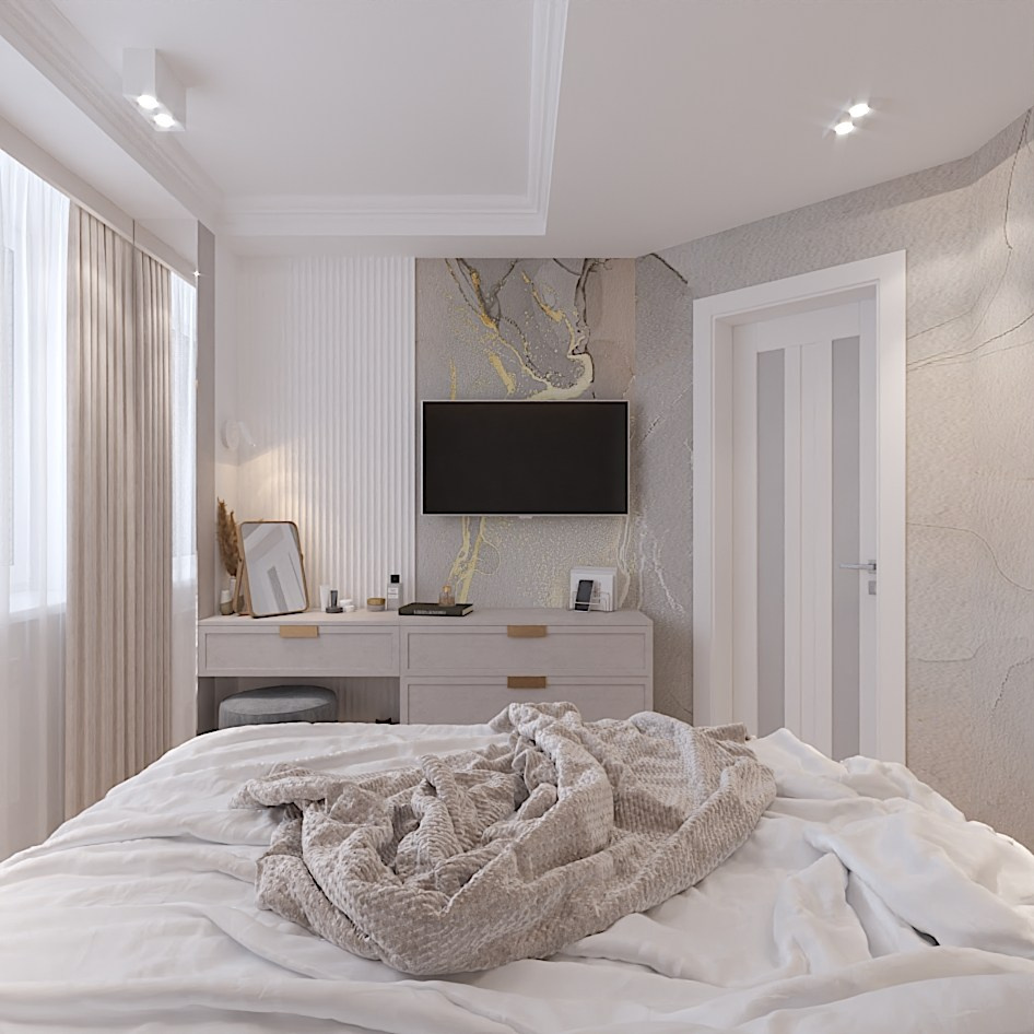 Светлая и уютная спальня. Студия интерьерной визуализации и дизайна FishkaRom в Краснодаре и по всей России