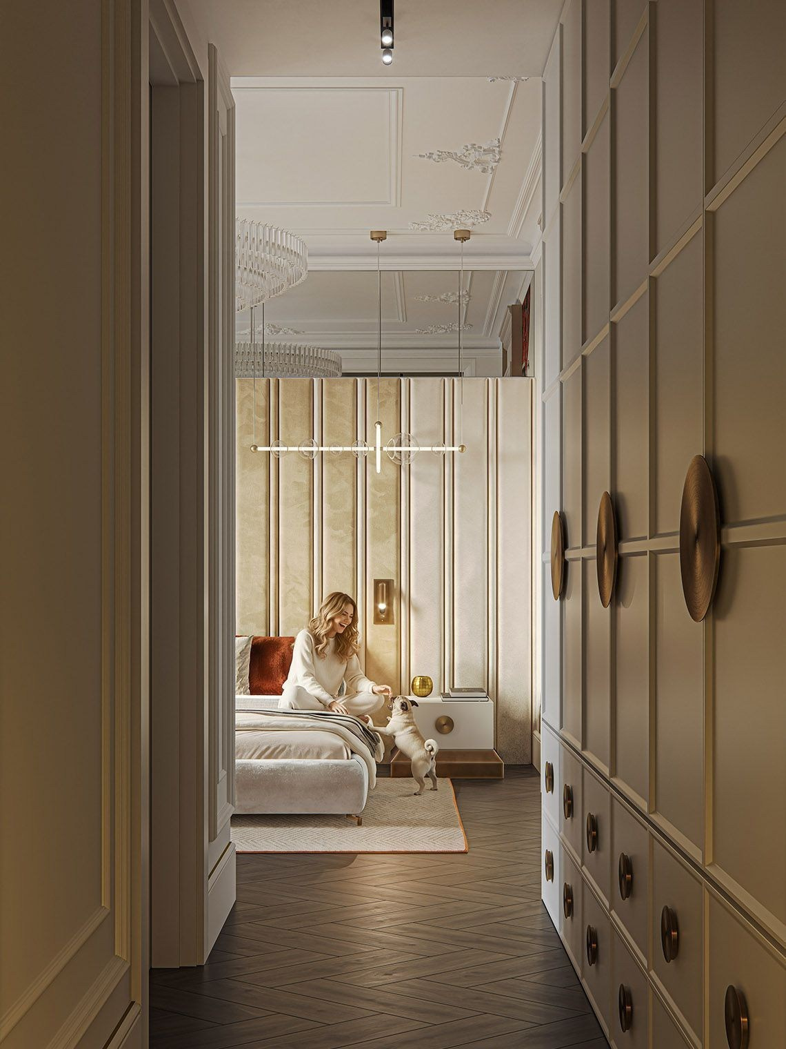 Панорамные окна Turandot Residences открывают вид на МИД, Старый Арбат и Москва-Сити . Наша задача — не перекрыть эту роскошь, а дополнить. Современная классика с лаконичными буазери, светлыми тонами и скрытыми системами хранения. Интерьер, который не спорит с видом, а обрамляет его.