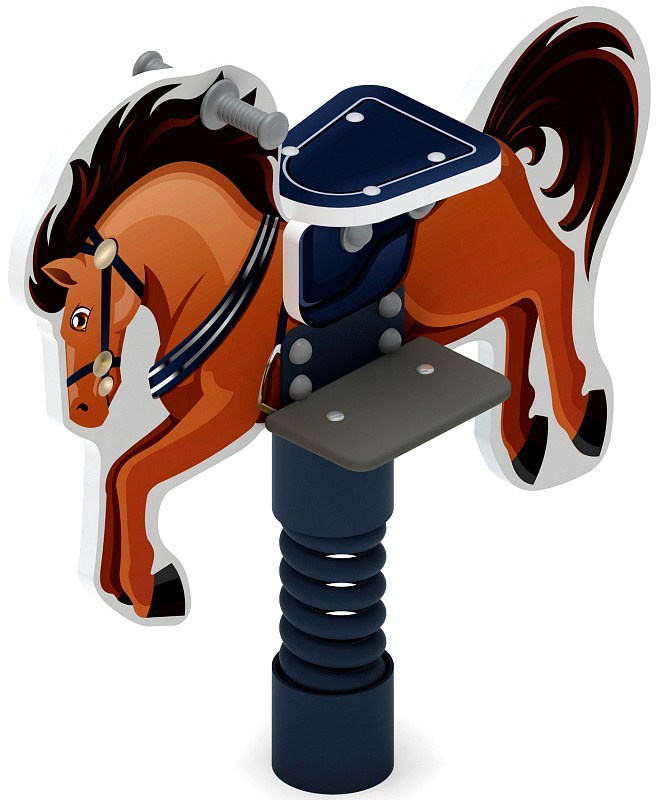 Лошадка 3 - Качалка на пружине - ИО 22.01.13-01.И1 Габариты (ШхДхВ): 980x330x1020 Зона безопасности, мм: 2980х2330 Возрастные ограничения весом не более 70 кг