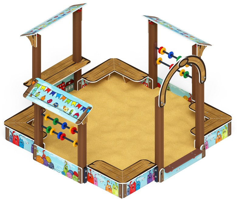 Песочный дворик Теремок (Коты) - ИО 6.01.04-03 Габариты (ШхДхВ): 2880x2995x2000 Зона безопасности, мм: 4880х4995