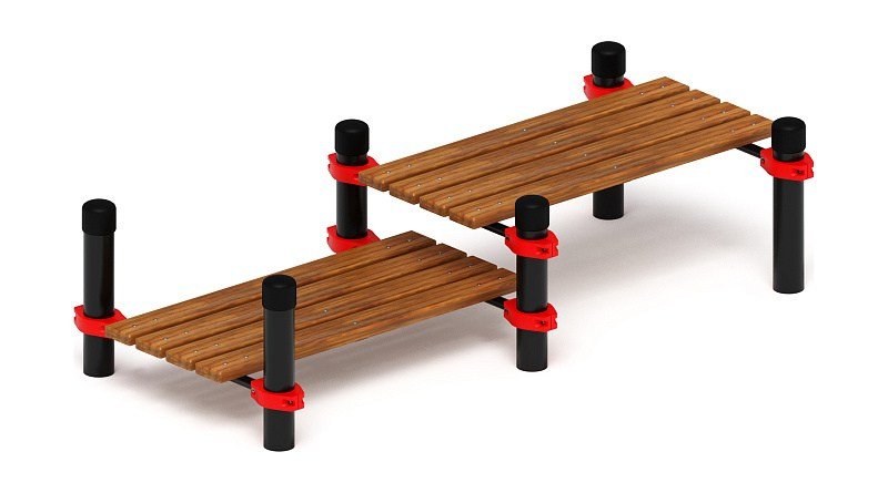 Воркаут 108. Гимнастическая скамья двойная разноуровневая (красный) ВТ 02.01-01 Габариты (ШхДхВ):2100х920х500 Зона безопасности, мм:5100х3920 Возрастные ограничения от 14 лет, весом не более 100 кг