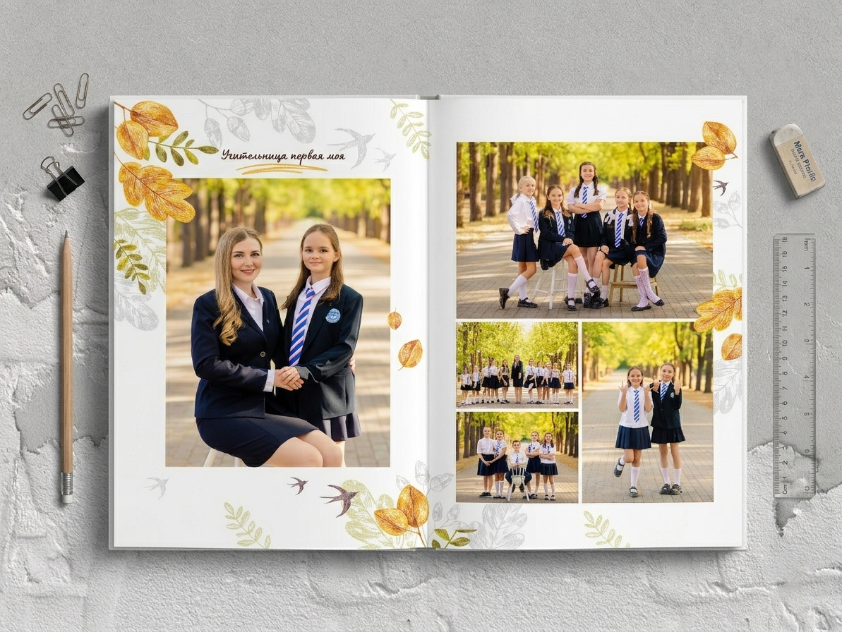 Современный выпускной альбом 4 класса с фотографиями детей и друзей