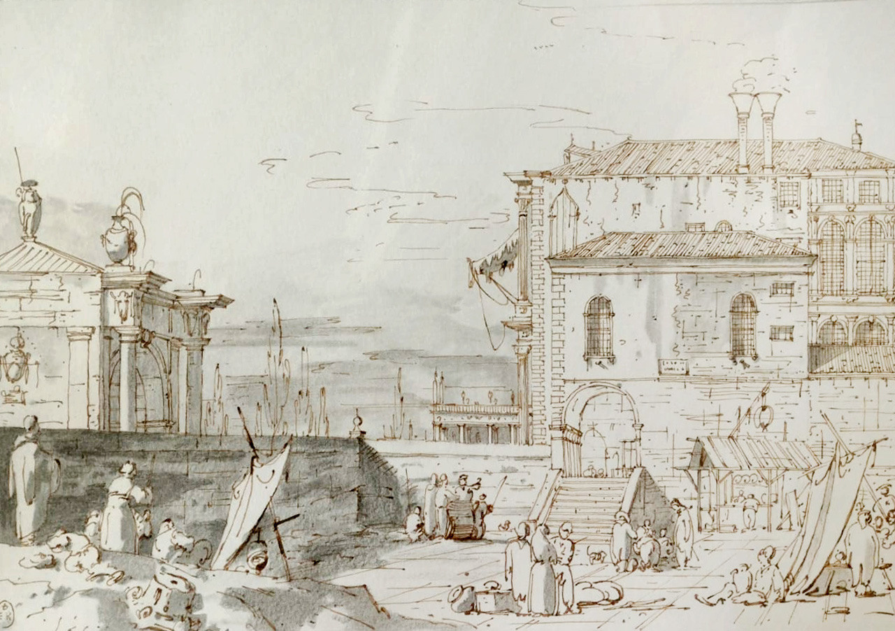 Яновая Яна, III курс. Копия рисунка Каналетто. Бумага, акварель, тушь.