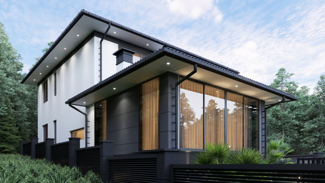 Проект дома с большими витражными окнами для ценителей изящных линий и современного дизайна. Архитектор Вера Каракезиди