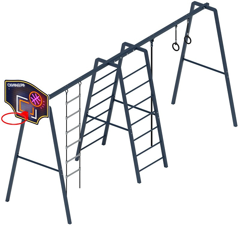 Спортивная серия СК 2.03.05 Габариты (ШхДхВ): 5950х1500х2800 Зона безопасности, мм: 8950х4500 Возрастные ограничения 5-12 лет