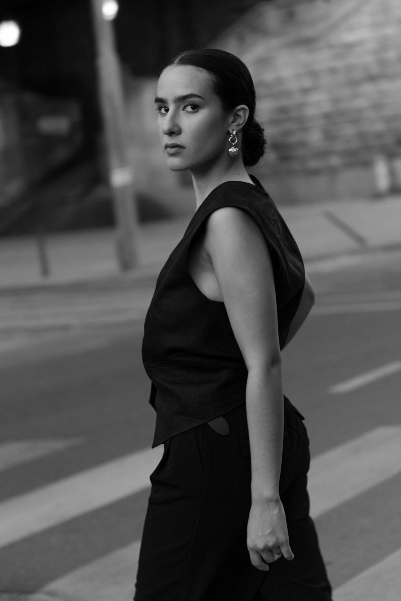 photo shoot in a jacket in the city