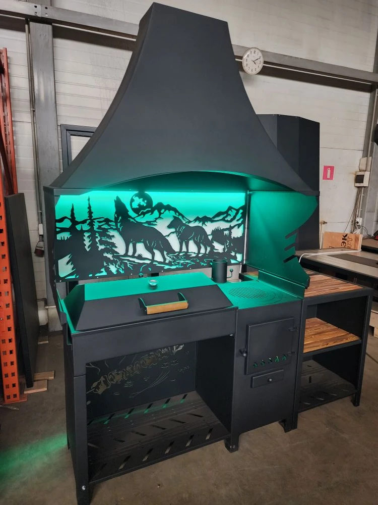 «ДЖЕТА» с расширенным вытяжным зонтом и светодиодной подсветкой. Купить / заказать мангал для дома в Краснодаре от производителя «Дарбин»