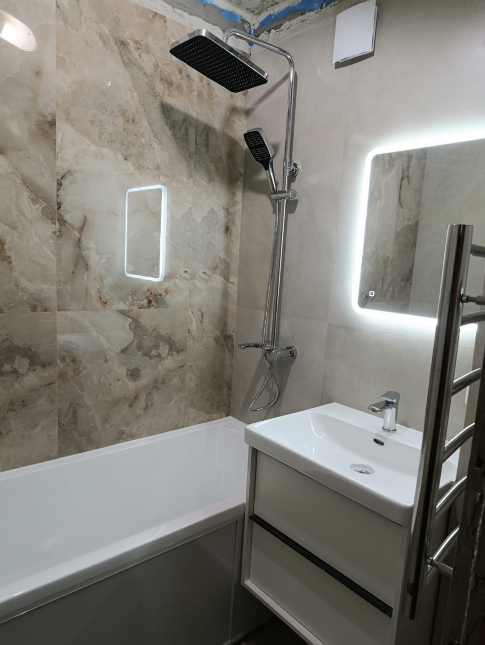 Ванная комната (ул. Королева д. 20). Ремонт санузла, туалета, ванной под ключ в Казани. Укладка плитки