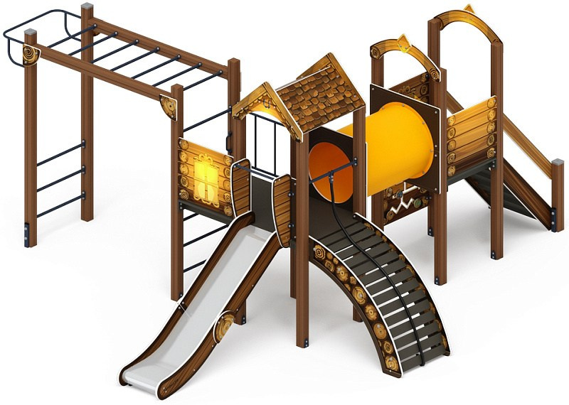 Рада (ЭКО) - ДИК 2.01.2.08-22 - Игровой комплекс H=1200                                                                                                                  Габариты (ШхДхВ): 6260x5730x3000                                                                                                                                                                       Зона безопасности, мм: 9760х8730                                                                                                                                                                 Скат горки: H=1200 (металлический скат)