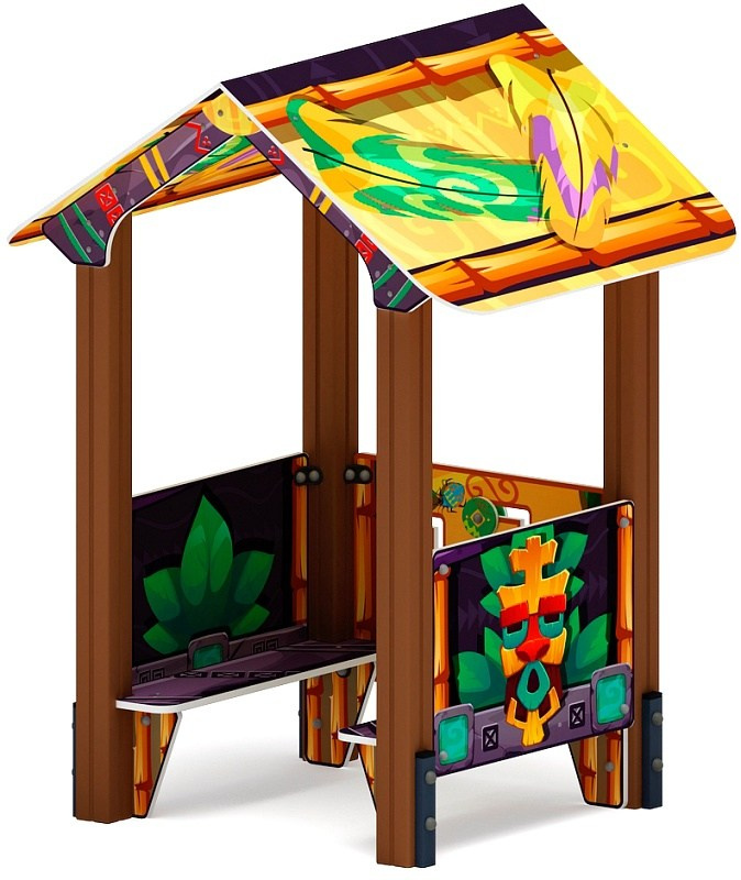 Домик малый 3 (майя) МФ 10.01.03-03 Габариты (ШхДхВ): 1420х1200х1850 Зона безопасности, мм: 2420х2200