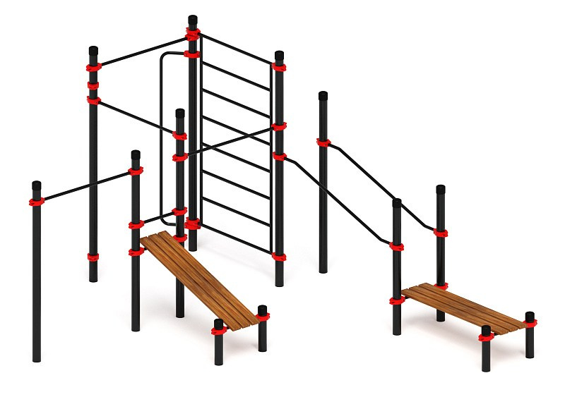 Воркаут ЛОВ 108 красный ВТ 102.18-01 Габариты (ШхДхВ):4970х4080х2600 Зона безопасности, мм:7970х7080
