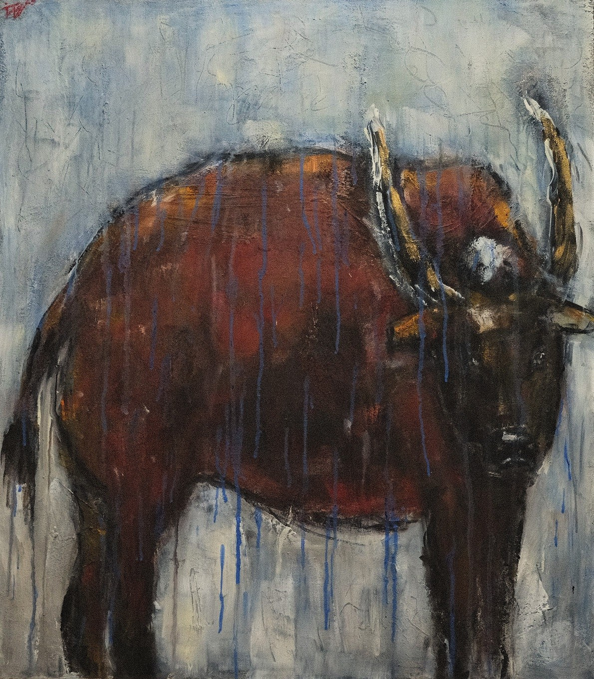 Зимний бык. Холст, акрил, 70х60, 2023.